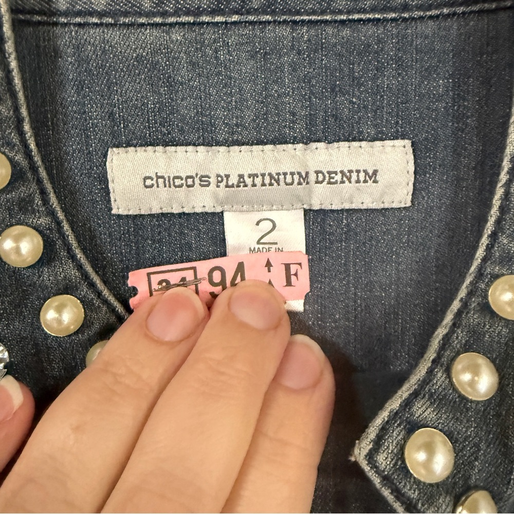 Chico's Blue Jean Jacket with Silver Studs - Picture 4 of 6